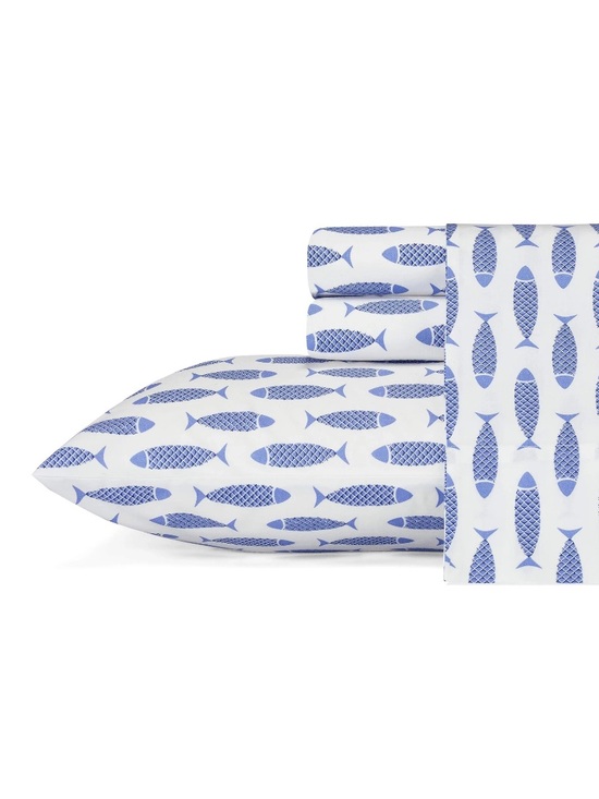 Nautica Other - NEW Nautica Woodblock Blue Fish Cotton Full Sheet Set